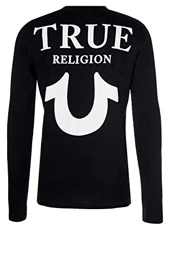 True Religion Crew Neck Long Sleeve Camiseta, Negro, L para Hombre