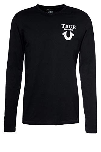 True Religion Crew Neck Long Sleeve Camiseta, Negro, L para Hombre