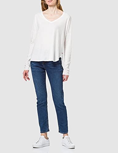 True Religion Vneck Boxy LS Camiseta, Blanco, L para Mujer