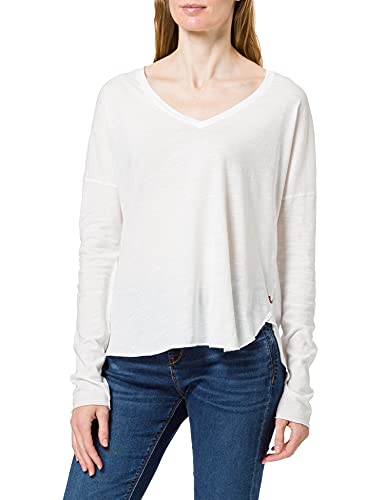 True Religion Vneck Boxy LS Camiseta, Blanco, L para Mujer