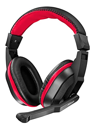 Trust Auriculares para juegos Ziva Over-Ear con micrófono retráctil, negro / rojo