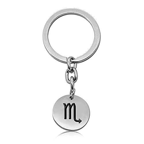 tumundo 1 Llavero Colgante con Anillo Signos del ZodiacoClave Letra Alfabeto Nombre Collar Color Plata Oro Acero A B C, varianti:Escorpión - Plata