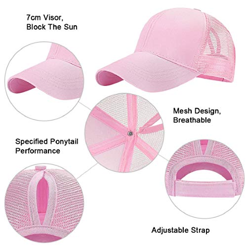 Tuopuda Gorra de Béisbol Mujer Gorra de Béisbol de Cola de Caballo Ajustable Half Mesh Gorras de Deportes (Rosado)