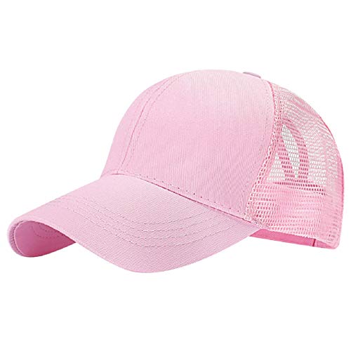 Tuopuda Gorra de Béisbol Mujer Gorra de Béisbol de Cola de Caballo Ajustable Half Mesh Gorras de Deportes (Rosado)