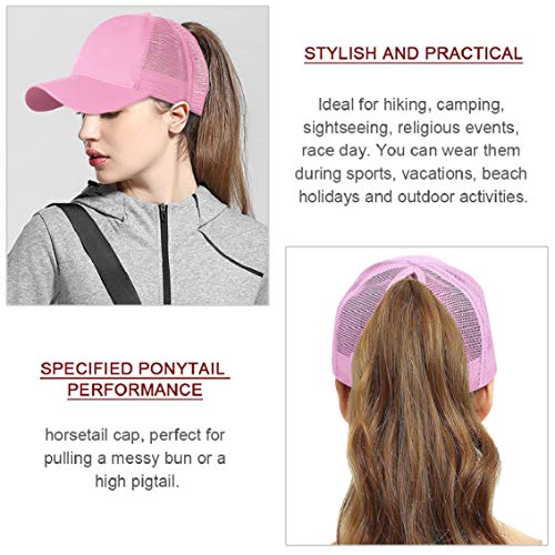 Tuopuda Gorra de Béisbol Mujer Gorra de Béisbol de Cola de Caballo Ajustable Half Mesh Gorras de Deportes (Rosado)