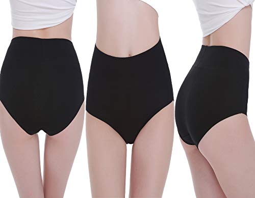 TUUHAW Braguita de Talle Alto Algodón para Mujer Pack de 5 Culotte Bragas de Cintura Alta Cómodo Talla Negro XL