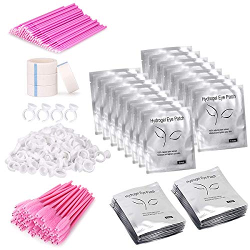 TwoWin 100Pcs Parches Extensiones de Pestañas Almohadillas de Gel, 100Pcs Cepillos para Pestañas para los Ojos, 100Pcs Anillos para Extensiones de Ojos, 100pcs Pinceles Micro Aplicadores, 4pcs Cinta