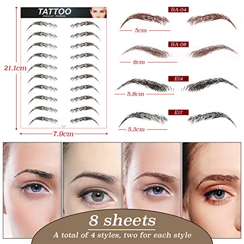 UFLF 8 Hojas de Cejas Tatuaje 6D Pegatinas Cejas Adhesivas Marrón Cejas Auténticas Impermeable para Maquillaje Mujer Hombre