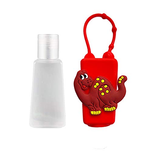 Ulife Mall 6 Piezas Botellas de Viaje Vacía para niños, 30ml Contenedores de Viaje de Plástico Rellenables a Prueba de Fugas con llaveros de Silicona para Desinfectante de Manos, Loción - Dinosaurio