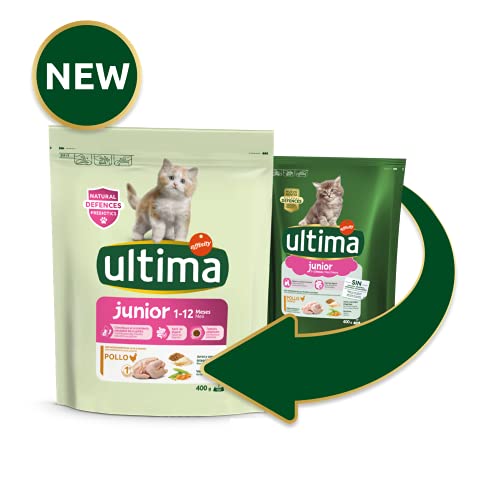 ultima Pienso para Gatos Junior de 1 a 12 Meses con Pollo, Pack de 6 x 400 gr - Total 2.4 kg