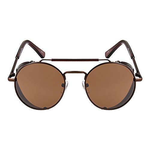 UltraByEasyPeasyStore Marrón con Lentes Marrones Gafas de Sol con Protección Lateral Retro Steampunk Azules Mujeres y Hombres Gafas Metálicas Góticas Circulares Cosplay Unisex con Protección UV400