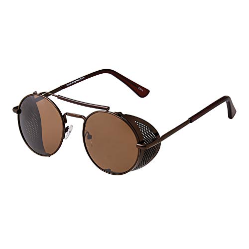 UltraByEasyPeasyStore Marrón con Lentes Marrones Gafas de Sol con Protección Lateral Retro Steampunk Azules Mujeres y Hombres Gafas Metálicas Góticas Circulares Cosplay Unisex con Protección UV400