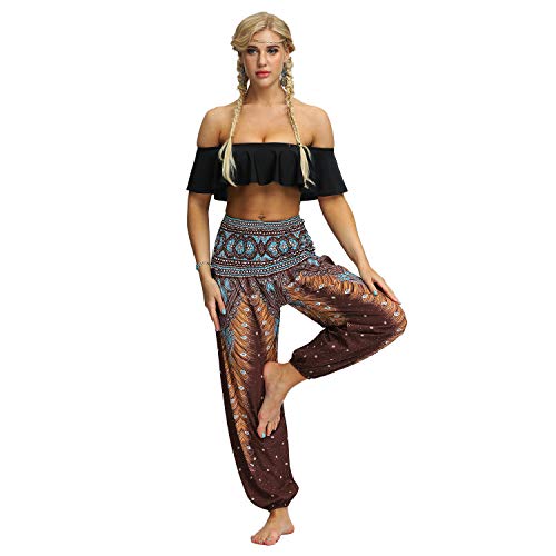 UMIPUBO Mujer Hippies Pantalones Bolsillos Largos Boho Cintura Alta Estampados Yoga Pants Pantalones De Chándal Casuales Activos Pierna Ancha Salón Recto Suelto Pantalones