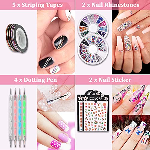 Uñas de Gel 48W UV Lámpara con 6 Colore Gel de Extensión de Uñas + 4 Colore Esmaltes Semipermanentes de Uñas + 100 Uñas Postizas + Base Top Coat, Decoración de Uñas, Kit Uñas de Gel Completo Set