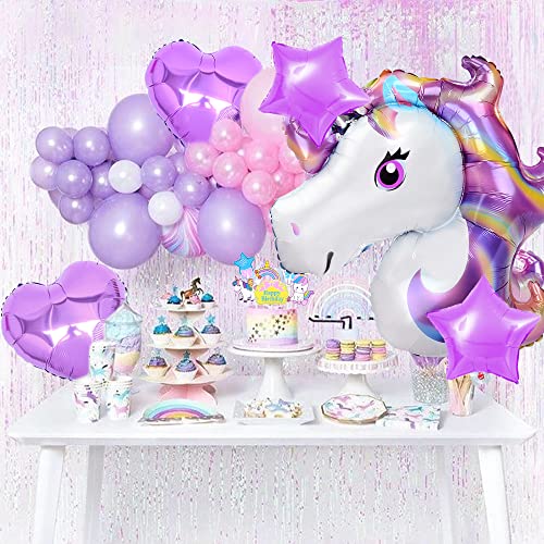 Unicornio Decoración Cumpleaños 4 Años,Globo de Unicornio Globos Fiesta Decoracion Cumpleaños Niña con Globo rosa,Cake Topper,Banner Feliz Cumpleaño,Mantel de unicornio para decoración de cumpleaños