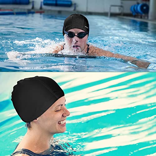 Unisex Gorro de Natación Piscina Mujer y Hombre Gorro de Piscina para Pelo Largo y Corto Gorros de Baño Impermeable Suave y Cómodo (1 Negro)