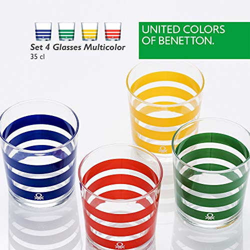 UNITED COLORS OF BENETTON. BE070 Set 4 Piezas Vasos de Agua 0.345 l Cristal Rayas Multicolor Casa Benetton, Glass