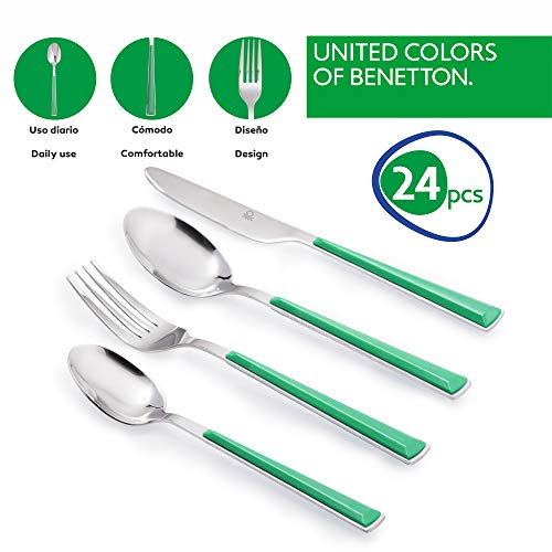 UNITED COLORS OF BENETTON- BE118 Set 24pc cubertería acero inoxidable mango verde Casa Benetton