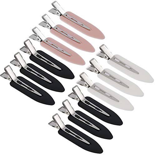 upain 12 Piezas Pinzas para el Pelo sin Doblar Clips, Herramienta de Clips de Peinado para Maquillaje Mujeres Niñas (Negro Blanco Rosa)