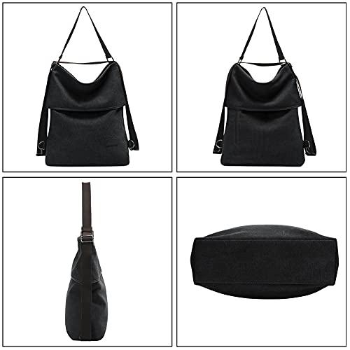 URAQT Mochila de Lona, Bolsos de Mujer, Bolso Mochila Mujer， Mujer Lona Microfibra Multifuncional Casual Bolso de Cuero de Gran Capacidad Bolsas de Hombro Mochila, Negro