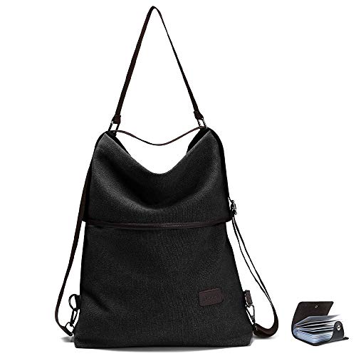 URAQT Mochila de Lona, Bolsos de Mujer, Bolso Mochila Mujer， Mujer Lona Microfibra Multifuncional Casual Bolso de Cuero de Gran Capacidad Bolsas de Hombro Mochila, Negro