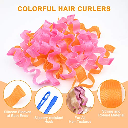 URAQT Rizador de Pelo Mágico, 24 Piezas Rizadores de Pelo de Onda, Rizadores de Pelo Sin Calor en Espiral con Ganchos de Peinado, Rulos para Cabello Kit de Bricolaje para Mujeres y Niñas, 30cm