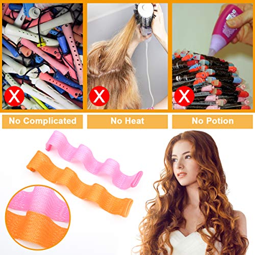 URAQT Rizador de Pelo Mágico, 24 Piezas Rizadores de Pelo de Onda, Rizadores de Pelo Sin Calor en Espiral con Ganchos de Peinado, Rulos para Cabello Kit de Bricolaje para Mujeres y Niñas, 30cm