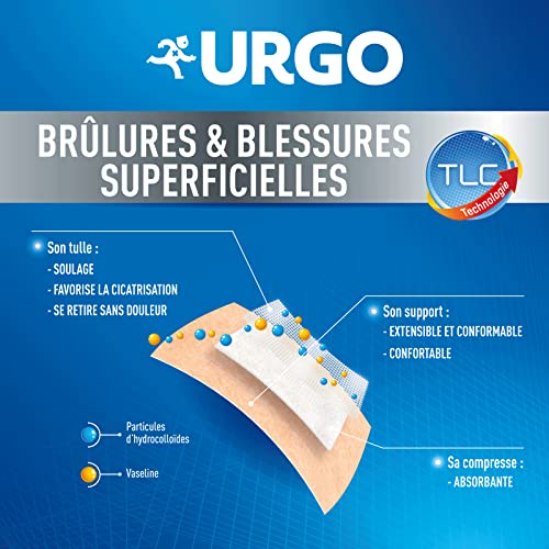 Urgo – Apósitos para quemaduras – lesiones superficiales – Tul lipídicocoloides – Tamaño pequeño, x6