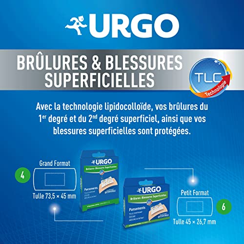 Urgo – Apósitos para quemaduras – lesiones superficiales – Tul lipídicocoloides – Tamaño pequeño, x6