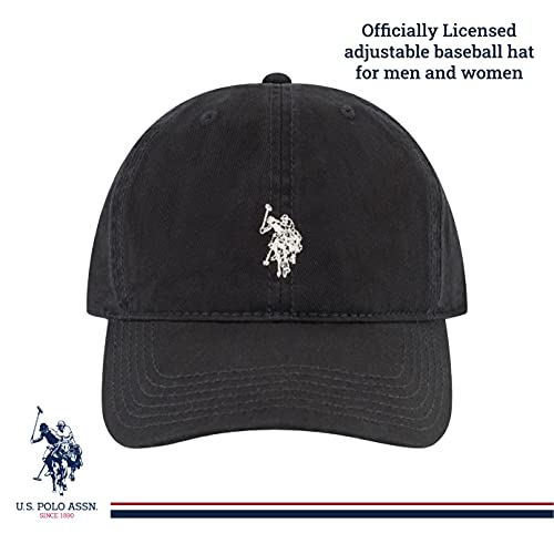 U.S. POLO ASSN. Polo Assn. Gorra de béisbol de algodón Ajustable con Visera Curvada y Logotipo Bordado de pequeño Pony, Negro, Talla única para Hombre