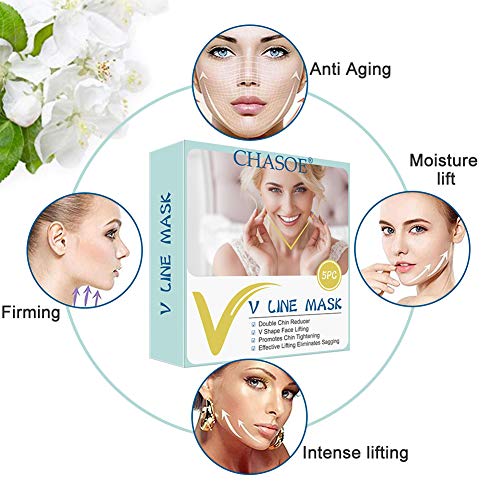 V line Lifting Mask, V-Shaped Slimming Mask, Ácido Hialurónico Cara, Sin Dolor Para Elimina la Flacidez Lifting de Piel Reafirmante Antienvejecimiento, Antiedad y Antiarrugas para la cara/Contorno