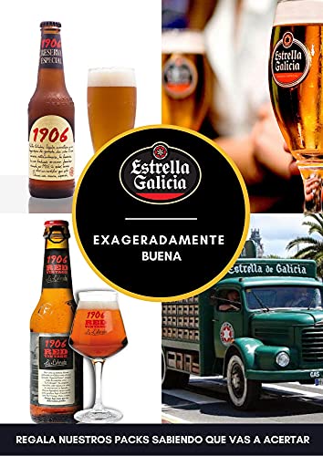 Valeli. Cesta Cervezas Estrella Galicia, 1906 Reserva Especial y Red Vintage con frutos secos y snacks. Regalo original para él, ella, amigo, fiesta, cumpleaños, padre, enamorados