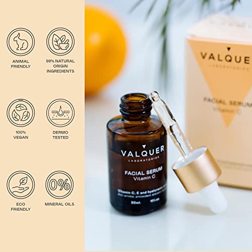 Valquer Laboratorios Serum Facial Vitamina C. Antiarrugas, Anti Acné Y Antioxidante. Con Ácido Hialurónico. Todo Tipo De Pieles Vegano. 91% Ingredientes Naturales, color Único, 30 ml