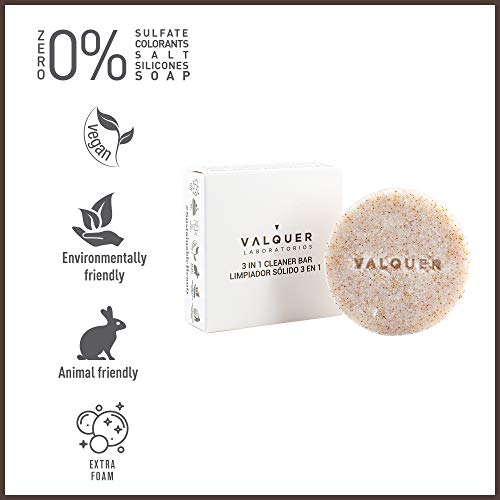 Válquer Pack Cosméticos Sólidos, Champú Sólido Sin Sulfatos Cabello Normal + Limpiador Facial Sólido en 1 + Gel Corporal Sólido Sin Sulfatos para Pieles Sensibles 150 G, 3 Unidades