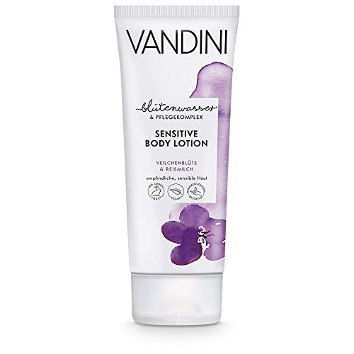 VANDINI Loción corporal sensitiva con flor de de violeta y leche de arroz - crema corporal para pieles sensibles y delicadas - libre de siliconas y parabenos - 1x 200 ml