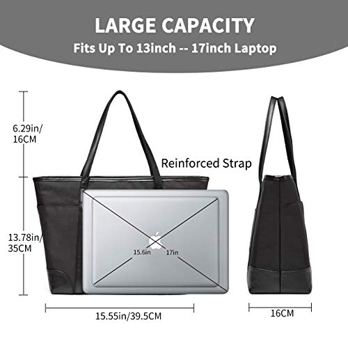 VASCHY Bolsos Mujer, Bolso Tote 15.6 Pulgadas Bolso de Mano Resistente al Agua Bolsa de Lona Encerada Bolsa de Trabajo Vintage con Correa Hombro Desmontable-Negro (Negra)