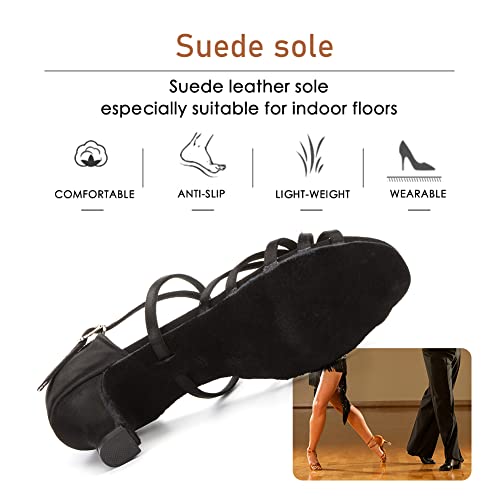 VCIXXVCE Satín Zapatos de Baile Latino Negros Mujer Suela de Gamuza Salsa Zapatos Danza Salón 5cm,37 EU