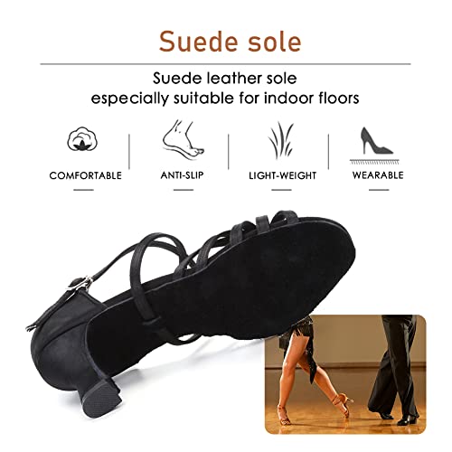 VCIXXVCE Satín Zapatos de Baile Latino Negros Mujer Suela de Gamuza Salsa Zapatos Danza Salón,39 EU