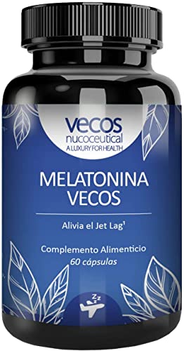 Vecos | Melatonina Pura para Dormir Bien | 60 Cápsulas | Ayuda a Regular el Ciclo Natural del Sueño | Efecto Inmunoestimulador | Propiedades Antioxidantes | Complemento Alimenticio