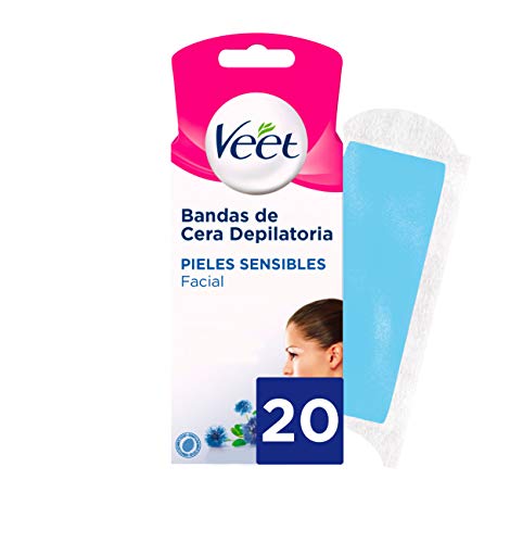 Veet Bandas de Cera Fría Facial Tecnología Easy Gelwax Pieles Sensibles - 20 bandas