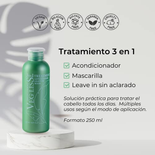 VegLiss Kit Post Alisado Brasileño,Tratamiento Hidratante, Cuida Alisados de Keratina, Repara Cabello Dañado, Champú Antiencrespado y Tratamiento Vegano 3 en 1 Sin Sulfatos, Siliconas Sin Parabenos