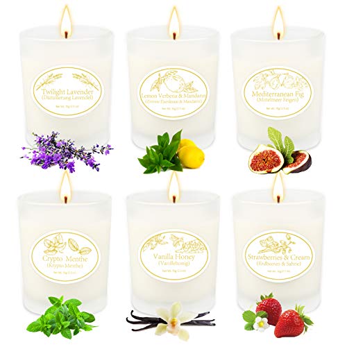 Velas Aromaticas Juego de 6 Piezas, Cera de Soja Regalo 6 Latas Aromaterapia Regalos, Aromaterapia Decoración para Relajación Fiesta Boda Baño Yoga Cumpleaños Navidad Día de San Valentín Regalos