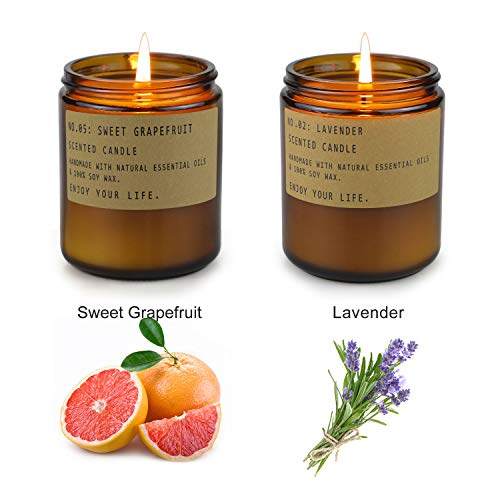 Velas Perfumadas de 2 Piezas, Juego de Regalo para Mujeres, Cera de Soja de 7.2 oz con Aroma a Lavanda y Pomelo para Aromaterapia en el Hogar, Regalo para la Novia o el Día de la Madre