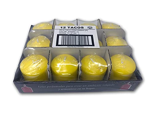 Velas Taco Perfumadas Grandes XL 70 x 57 mm, Fantasía Cítrica, Lote de 12 Unidades, Velones Aromáticos, Gran Duración y Delicado Aroma Cítrico, 20-25 horas Duración, Aromaterapia por Velas