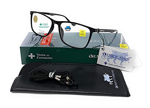 VENICE EYEWEAR OCCHIALI | Gafas de lectura con filtro bloqueo de luz azul para gaming, ordenador, móvil. Anti fatiga professional ULTRALIGERAS y resistentes (Negro con bloqueo de luz azul, +2.50)