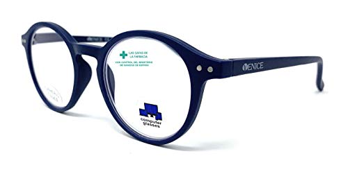 VENICE EYEWEAR OCCHIALI | New Model Gafas de lectura con filtro bloqueo de luz azul para gaming, ordenador, móvil. Anti fatiga Lennon Professional Executive UNISEX venice Azul Marino, 2.00)