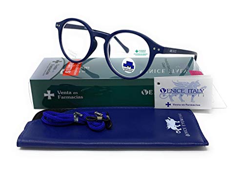 VENICE EYEWEAR OCCHIALI | New Model Gafas de lectura con filtro bloqueo de luz azul para gaming, ordenador, móvil. Anti fatiga Lennon Professional Executive UNISEX venice Azul Marino, 2.00)