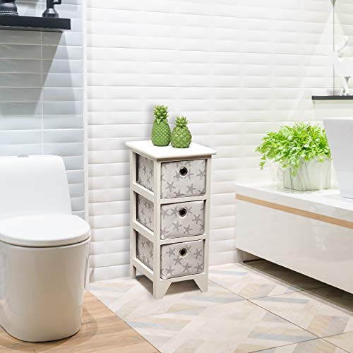 Versa Starfish Mueble para el Baño Auxiliar, Cajonera con 3 cajones para organizar, Almacenaje Moderno y Divertido, Medidas (Al x L x An) 58 x 29 x 23 cm, Madera, Color Blanco