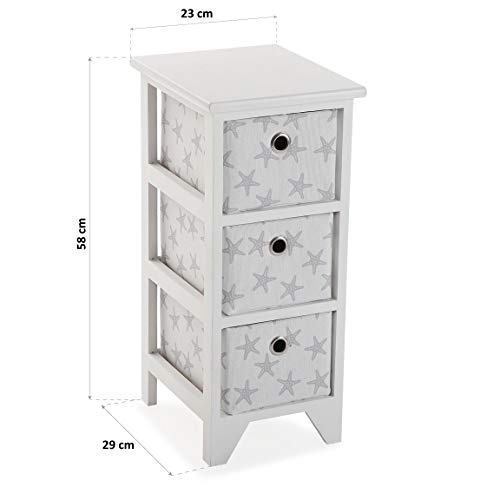 Versa Starfish Mueble para el Baño Auxiliar, Cajonera con 3 cajones para organizar, Almacenaje Moderno y Divertido, Medidas (Al x L x An) 58 x 29 x 23 cm, Madera, Color Blanco