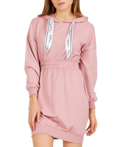 Vestido Casual Deportivo con Capucha y Bolsillos para Mujer de Algodón Sudadera Mujer Sport con Capucha de Otoño Invierno Hoodie Chaqueta Larga con Capucha para Mujer (Rosa, M)